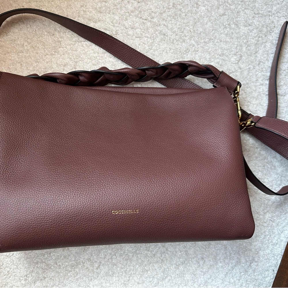Coccinelle Brown Leather Shoulder Bag with Braided Strap